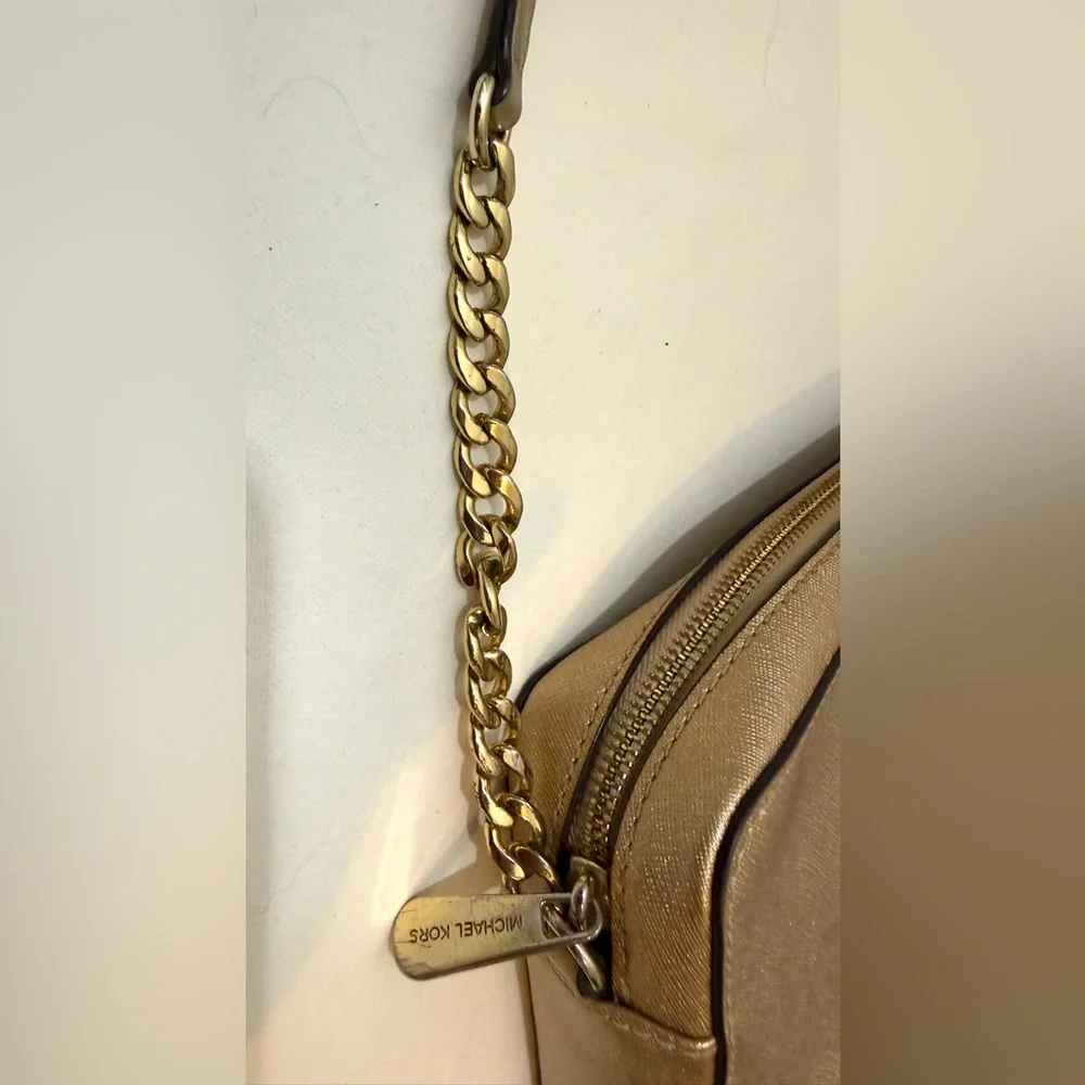 Michael Kors Jet Set Travel Metallic Gold Leather Crossbody Bag
